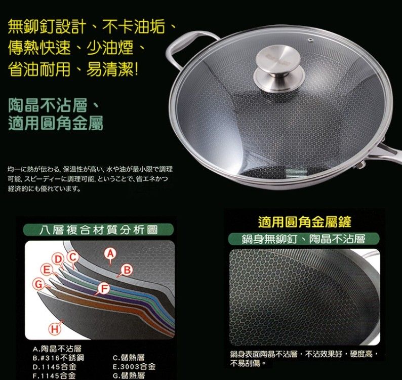 台灣製 CLARE典鑽316不鏽鋼陶晶不沾炒鍋33CM單柄-附蓋(炒鍋)