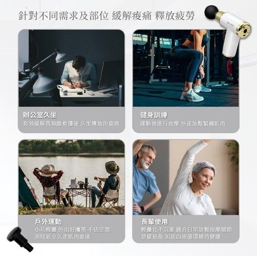 三井武田輕巧智能筋膜槍(四種按摩頭) 白金色