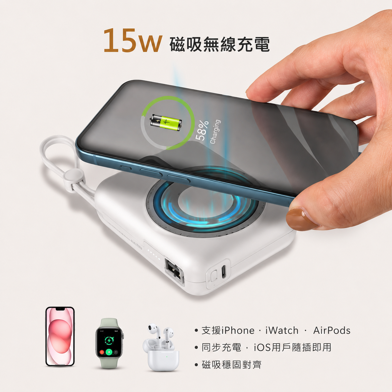 MCK科技-磁吸無線充自帶線行動電源10000MAH-1