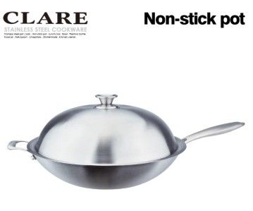 台灣製CLARE典鑽316不鏽鋼陶晶不沾炒鍋36CM單柄附蓋(炒鍋)