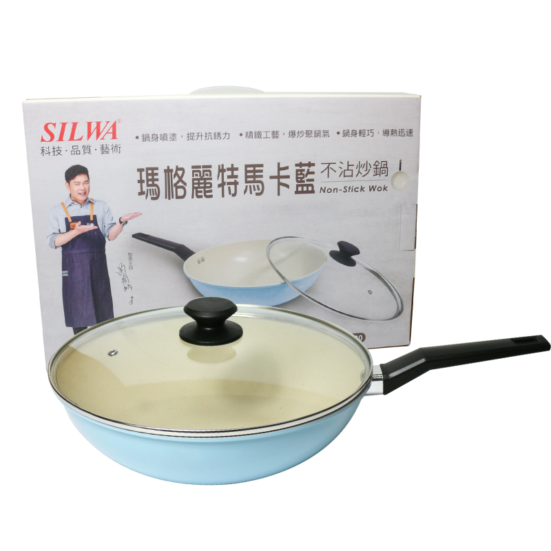 西華 32CM瑪格麗特不沾炒鍋(含蓋) 馬卡藍