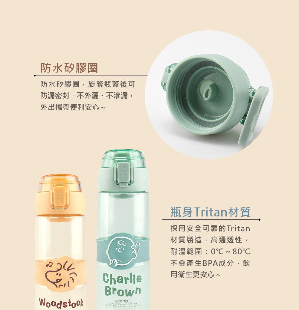 SNOOPY史努比 日安TRITAN輕巧手提水瓶720ML-抹茶色