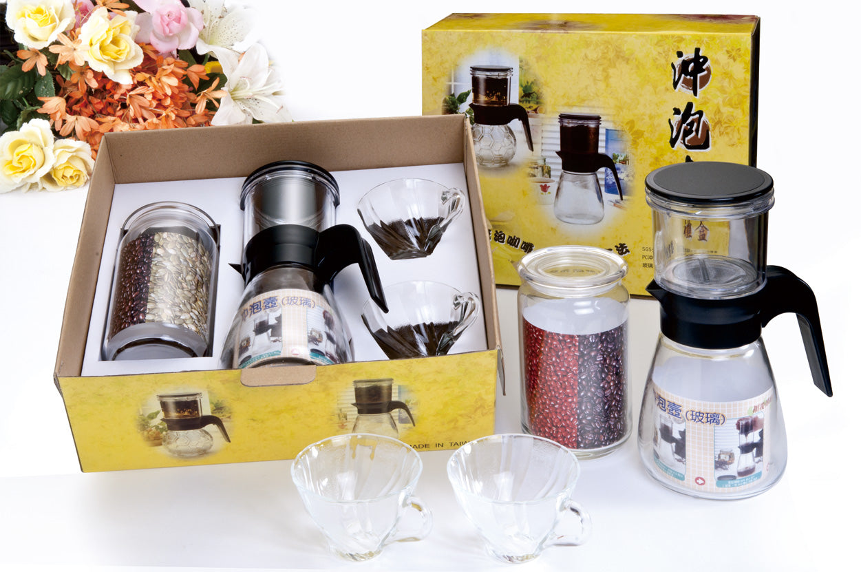 Z-38 800CC沖泡壺+2入玻璃杯+玻璃儲物罐.台灣製造