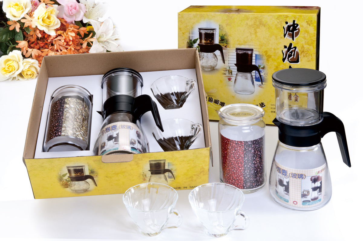 Z-38 800CC沖泡壺+2入玻璃杯+玻璃儲物罐.台灣製造