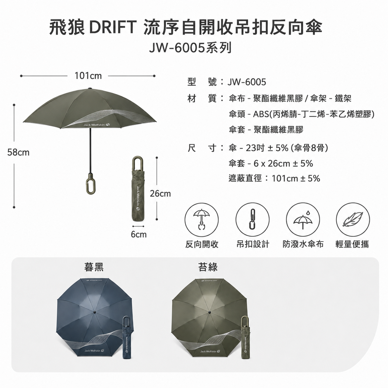 Jack Wolfskin 飛狼 DRIFT 流序自開收吊扣反向傘