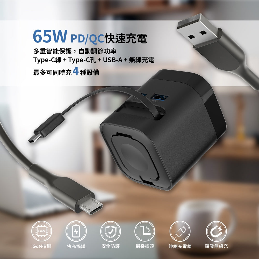 65W GaN 氮化鎵 四合一快充充電器