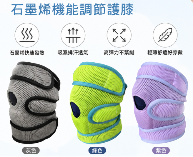 KNEE SURPORT台灣製 華楙快熱2.0石墨烯機能調節護膝 一盒一雙入 (綠/紫/灰)