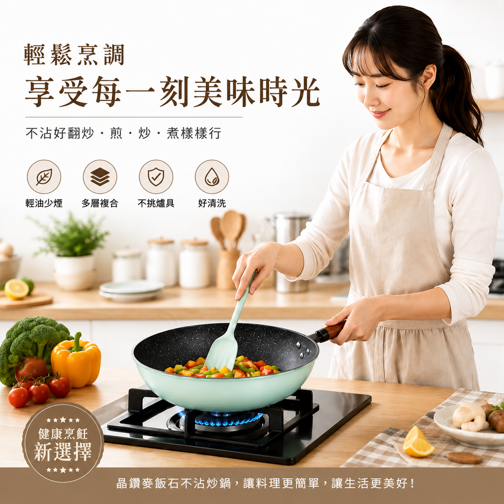 麥飯石不沾炒鍋 - 輕鬆烹調情境